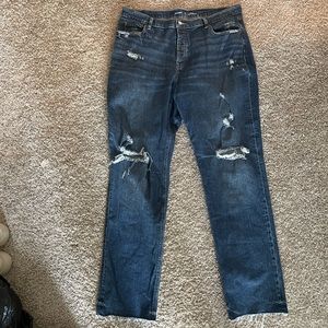 Dark Wash Distressed Straight Leg Jeans